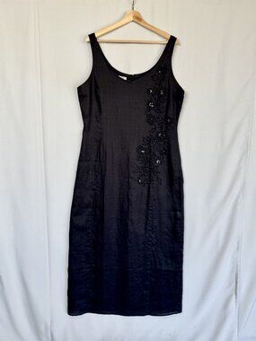 Oltre Black Ramie Beaded Sequin Embroidered Sleeveless Sheath Maxi Dress Size 10